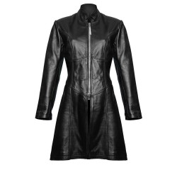 Women Gothic Trench Coat Steampunk Black Coat Sexy Leather Jacket 
