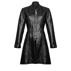 Women Gothic Trench Coat Steampunk Black Coat Sexy Leather Jacket 