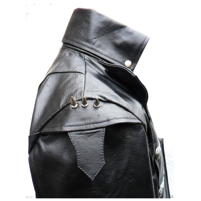 Men Gothic Leather Coat Steampunk Lambskin Goth Black Leather Jacket 