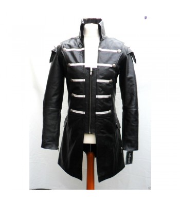 Men Gothic Leather Coat Steampunk Lambskin Goth Black Leather Jacket 