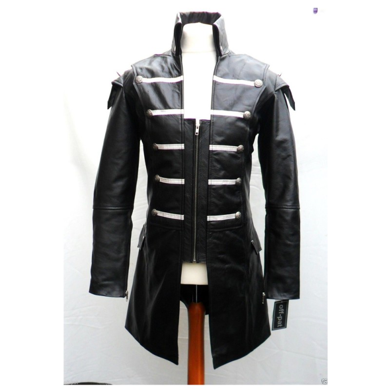 Men Gothic Leather Coat Steampunk Lambskin Goth Black Leather Jacket 