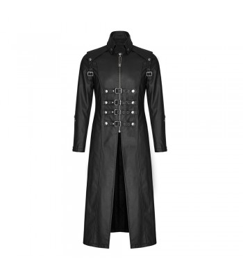 Men Gothic Coat Long Black Gothic Imitation Leather Coat Steampunk Badboy Men Long Coat