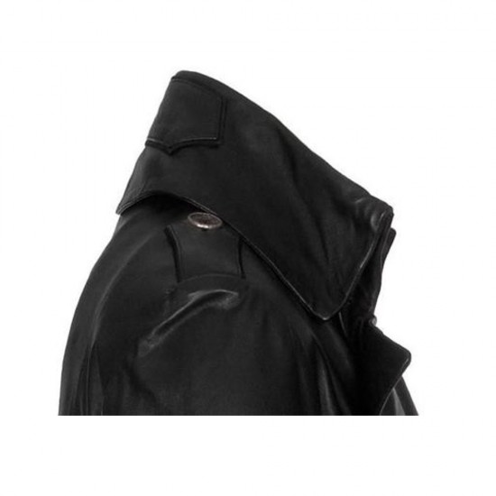 Men Black Full Length Leather Trench Coat Gothic Matrix Style Coat