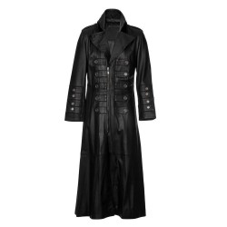 Men Black Full Length Leather Trench Coat Gothic Matrix Style Coat