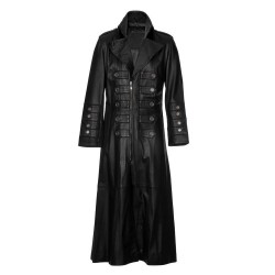 Men Neo Matrix Coat Black Full Length Leather Trench Coat Gothic Matrix Style Coat