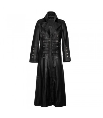 Men Neo Matrix Coat Black Full Length Leather Trench Coat Gothic Matrix Style Coat
