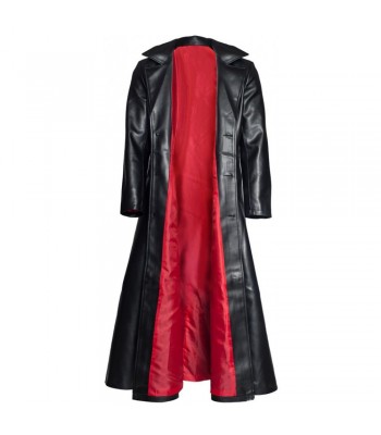 Men Retro Leather Long Coat Red Aster Trench Steampunk Gothic Jacket