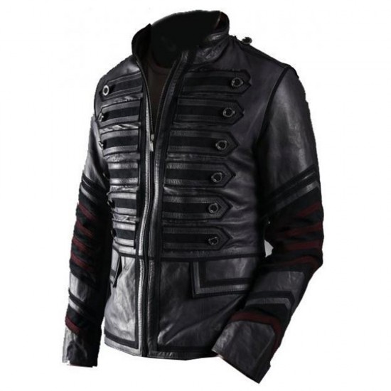 Mens BATTALION Military Punk Rocker Leather Jacket Mens BATTALION Military Punk Rocker Leather Jacket