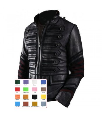 Mens BATTALION Military Punk Rocker Leather Jacket 