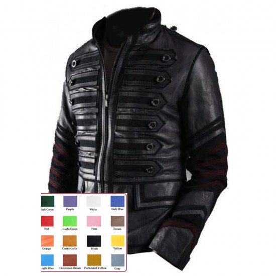 Mens BATTALION Military Punk Rocker Leather Jacket Mens BATTALION Military Punk Rocker Leather Jacket