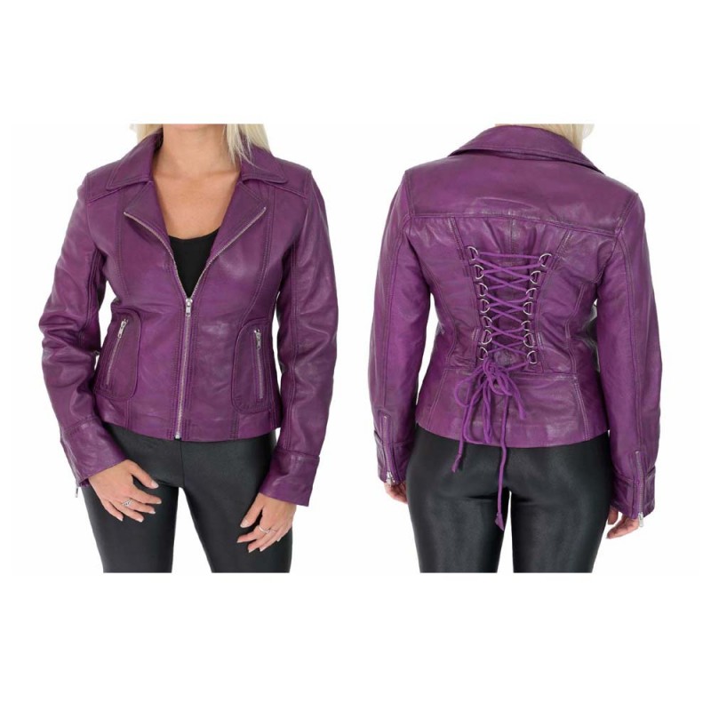 Womens Biker Purple Leather Sexy Gothic Jacket Retro Coat Fitted Biker Jacket 