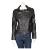 Women Gothic Black Genuine Leather Biker Jacket Sexy Retro String Laced Back Coat 