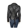 Women Gothic Black Genuine Leather Biker Jacket Sexy Retro String Laced Back Coat 