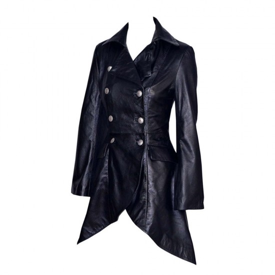 Women Gothic Nemesis Black Vintage Military Soft Leather Victorian Vampire Goth Coat Women Gothic Nemesis Black Vintage Military Soft Leather Victorian Vampire Goth Coat