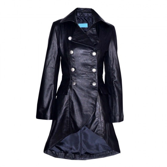 Women Gothic Nemesis Black Vintage Military Soft Leather Victorian Vampire Goth Coat Women Gothic Nemesis Black Vintage Military Soft Leather Victorian Vampire Goth Coat