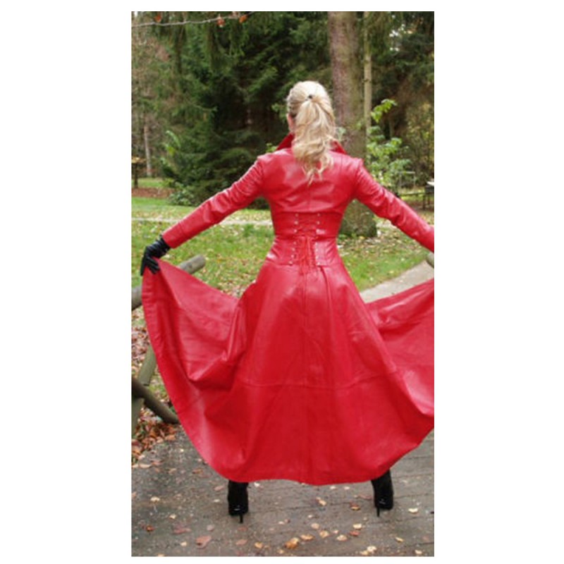 Women Gothic Red Genuine Leather Coat Catsuit Lederoverall Coat