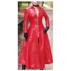 Women Gothic Red Genuine Leather Coat Catsuit Lederoverall Coat