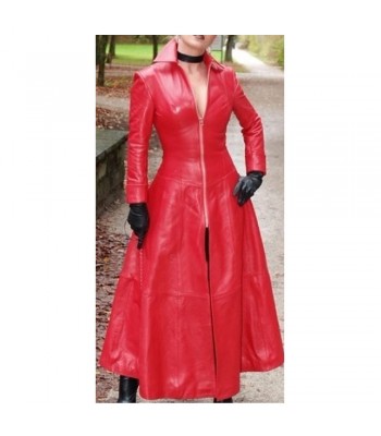 Women Gothic Red Genuine Leather Coat Catsuit Lederoverall Coat