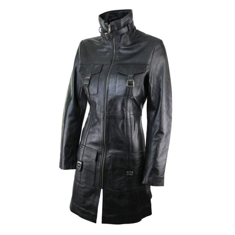 Woman's Trench Coat Ladies Vintage Soft Washed Real Leather Jacket Fashion Coat