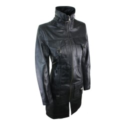 Woman's Ladies Vintage Soft Washed Real Leather Jacket Trench Coat