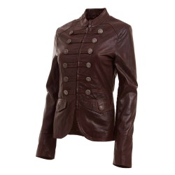 Women’s Designer Military Style Brown Fashion Leather Jacket Blazer Coat 