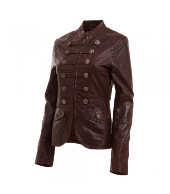 Women Military Style Brown Fashion Leather Jacket Blazer Coat Designer Coat