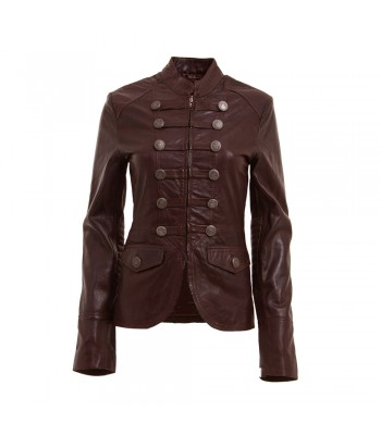 Women Military Style Brown Fashion Leather Jacket Blazer Coat Designer Coat