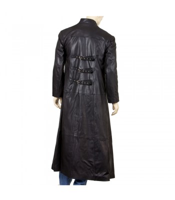 Men's Gothic Leather Coat Gothic Full-Length Coat With Three Buckle Open Front