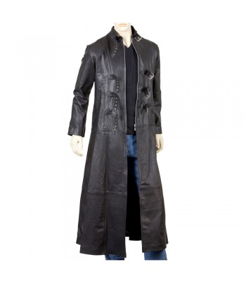 Men's Gothic Leather Coat Gothic Full-Length Coat With Three Buckle Open Front