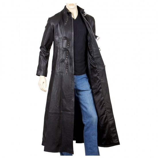 Men Goth Steampunk Gothic Leather Trench Coat Full Length Coat