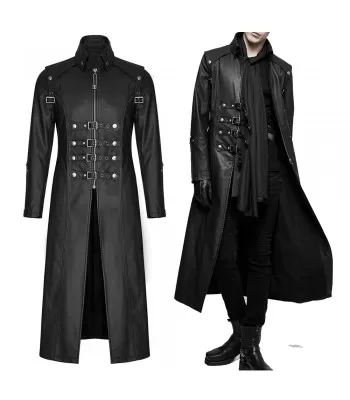Mens Steampunk Long Coat Outfit Trench Coat Imitation Leather Coat (2025)