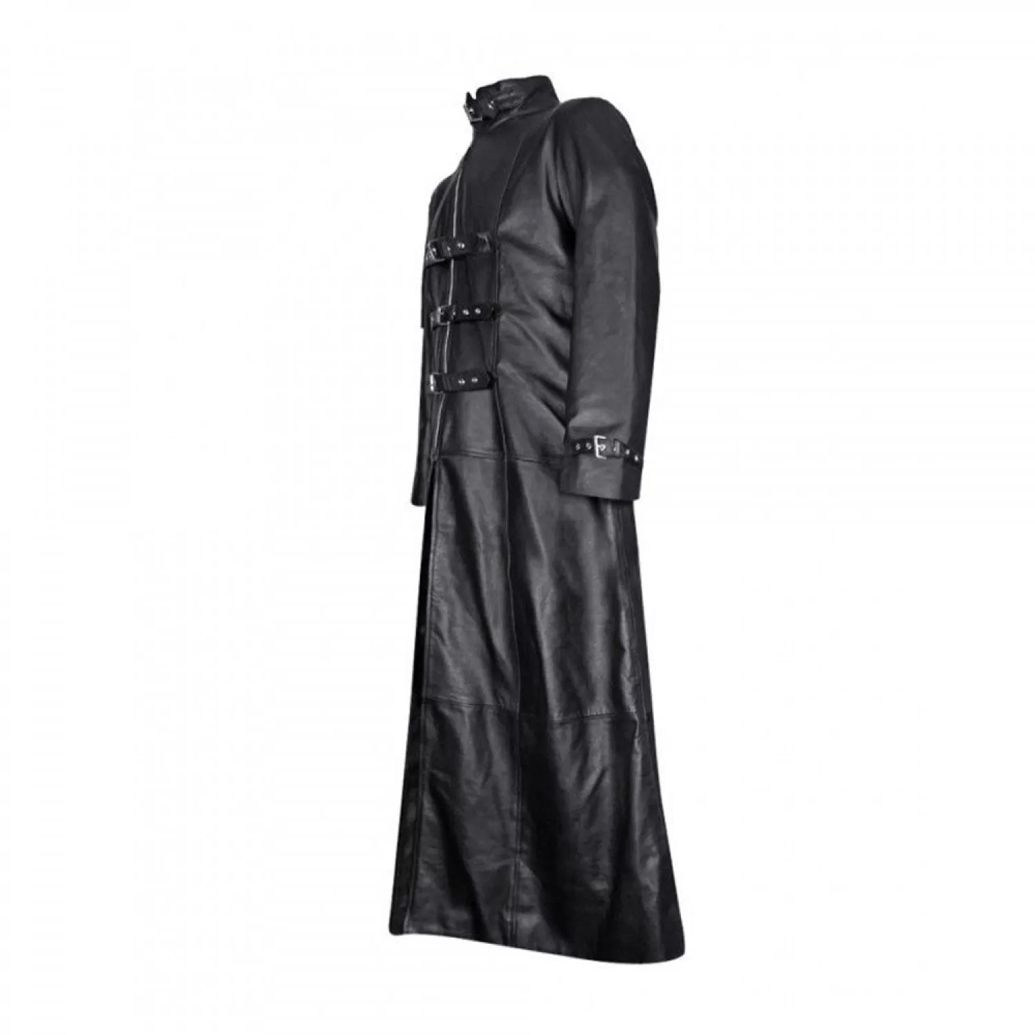 Men's Gothic Buckle Fastening Leather Coat | Victorian Trench Coat
