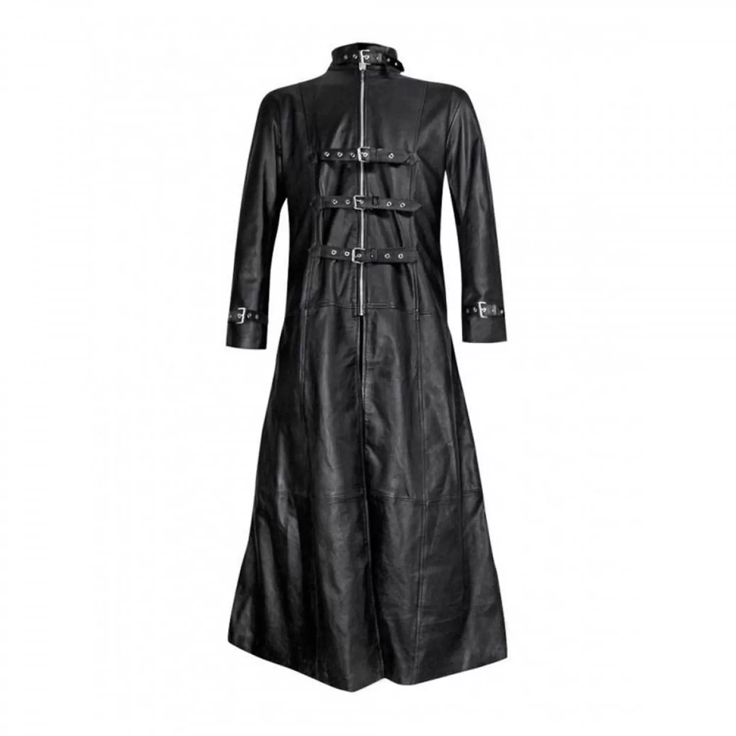 Men's Gothic Buckle Fastening Leather Coat | Victorian Trench Coat