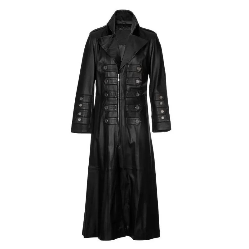 Men Neo Matrix Coat Black Full Length Leather Trench Coat Gothic Matrix ...