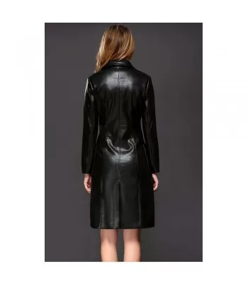 Women’s Gothic Black Leather Coat | Double-Breasted Knee-Length Trench