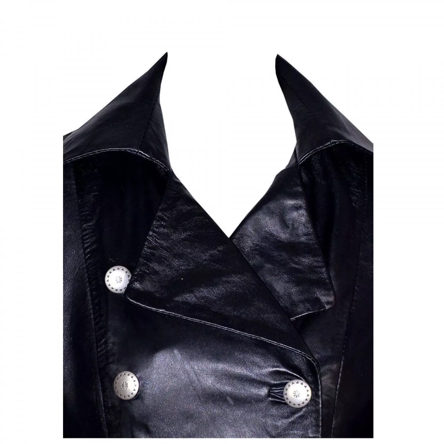 Women’s Gothic Victorian Black Leather Laced Coat | Double Breasted, Real Lambskin