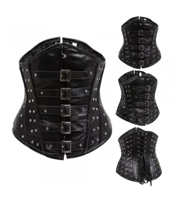 Women Black Leather Steel Boned Waist slimming Women Corset (2025)