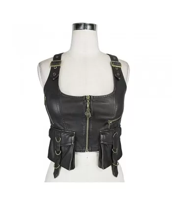 Women PU Leather Vest Black Short Jacket Coats Motorcycle Waistcoats Punk Rock Military (2025)
