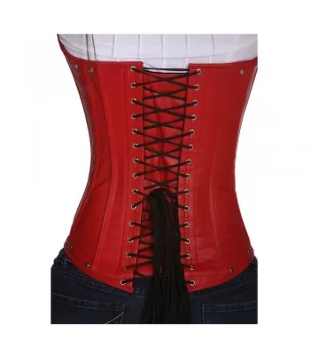 Red Bondage Leather Corset Women | Gothic Punk Overbust Corset with Buckles