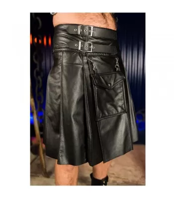 Men’s Black Club Leather Straps Utility Kilt | Gothic Punk Rave Kilt