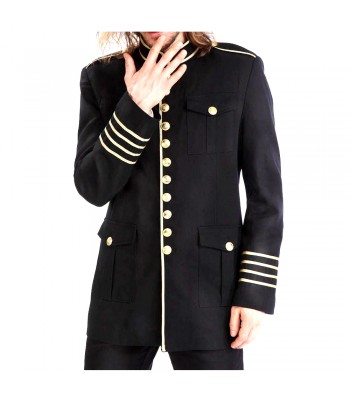 Mens Gold Buttons Coat Men Black Military Coat  (2025)