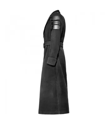 Men Gothic Coat Military Long Gothic Trench with Vegan Leather Detailing Coat