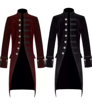 Men Red Black Velvet Gothic Steampunk Coat Pentagramme Victorian Frock Coat (2025)