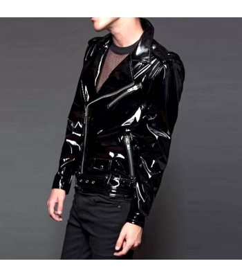 Men Gothic Vinyl PVC Motorcycle Jacket