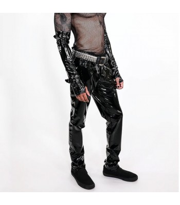 Men Gothic Skinny PVC Vinyl Pants | Black Vinyl Stretch Jeans