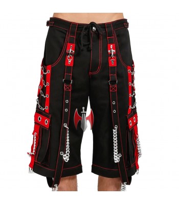 Men Gothic Cyberpunk Bondage Pants | Red & Black Tripp-Style Chains & Straps Trousers