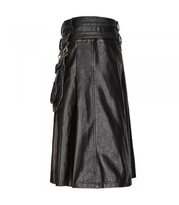 Men’s Gothic Steampunk Utility Kilt | Black Faux Leather Cargo Kilt