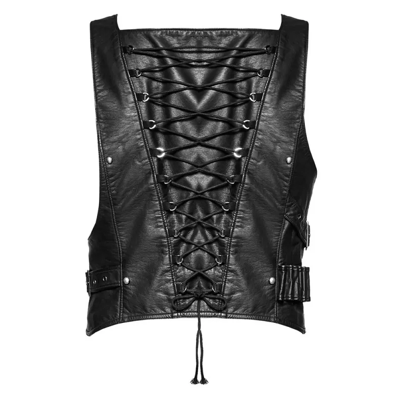 Punk Accessories Leather PU Vest, Black / F.2XL