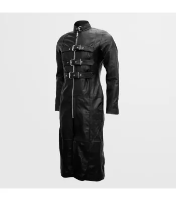 Men Fetish Gothic Long Leather Coat | Bondage Industrial Full-Length Trench