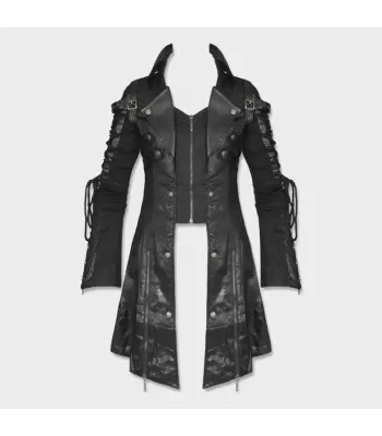 Men Steampunk Military Long Coat | Men Gothic Punk Poison Black Officer Jacket